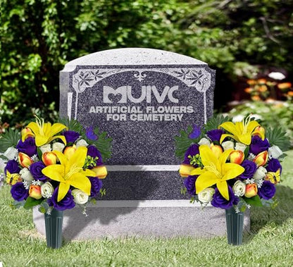 MUVIC Artificial Cemetery Flowers - Memorial Flowers - Outdoor Sympathy Grave Flower Decorations for Mothers Day,Fathers Day,Lily/Rose