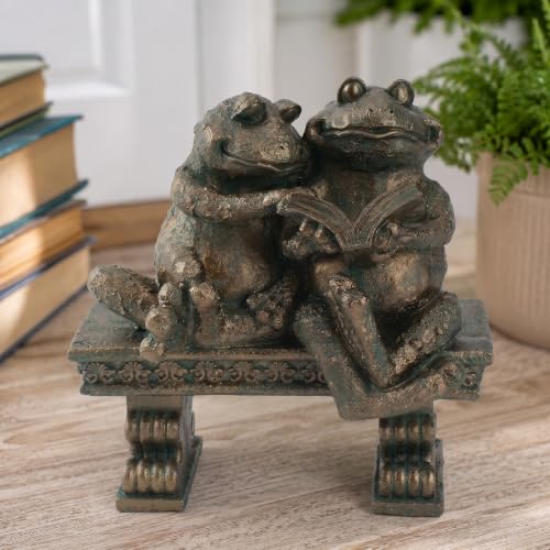 Frog Garden Statue Outdoor Decor, Cute Vintage Frogs Reading a Book on Bench Resin Sculpture, Animal Yard Art for Patio, Lawn, Yard, Housewarming Garden Gifts for Women (Bronze) - color: Bronze Reading Frog