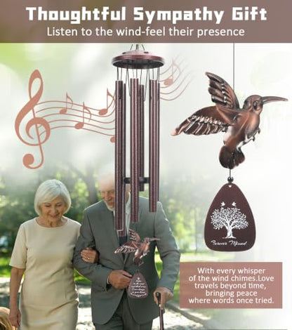 35" Memorial Wind Chimes for Outside, Sympathy Gifts for Loss of Loved One | Hummingbird Memorial Wind Chimes, Bereavement, Remembrance, Funeral Gift for Mother, Dad, Husband, Son & Sister