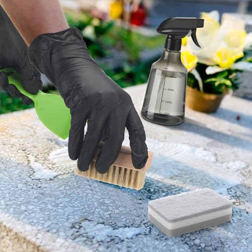 Hahafelt 7 Pcs Headstone Cleaner Kit Includes Microfiber Cloth Spray Bottle Bristle Brush Headstone Sponge Disposable Gloves Plastic Scraper for Grave Cleaning Gravestone Cleaner Grave Granite