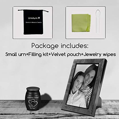 Custom Urns for Human Ashes, 1.6“ High Small Cremation Urns for Funeral, Personal Miniature Decorative Urns, Handcrafted Peaceful Mini Keepsake Urn, Engraved Forever Loved Adult Urn for Sharing - style: Heart Keepsake Engraving 1.6" Black