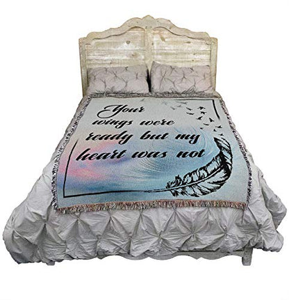 Pure Country Weavers Your Wings were Ready But My Heart was Not Blanket - Sympathy Bereavement Gift Tapestry Throw Woven from Cotton - Made in the USA (72x54) - color: Wings, size: 72" x 54"
