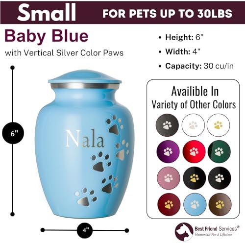 Ottillie Premier Lt Blue/Pewter/Vert Urn, up to 25lbs - color: Baby Blue, Vertical Pewter Paws, size: Small