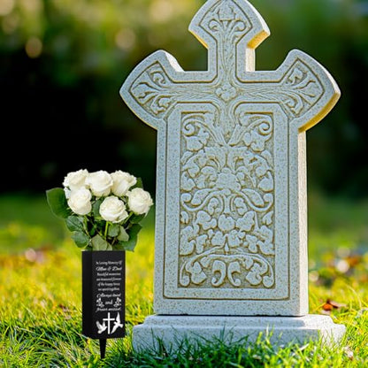 WEBEEDY Cemetery Vases Mom & Dad Memorial Vases Grave Flower Holder with Spike, White Dove Cross Cemetery Decorations for Grave Outdoor Yard, Memorial Gift for Mother Father Loss,1 pc (3x8 Inch)