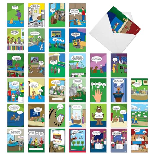 NobleWorks 36 Assorted Box Set Birthday Greeting Cards w/5 x 7 Inch Envelopes (36 Designs, 1 Each) Bday Metzger's Many Pets AC10614BDG-B1x36 - style: Metzger's Many Laughs
