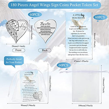 Fumete 60 Sets Funeral Favors for Guests Celebration of Life Decorations Heart Pocket Hug Token Angel Coins and Memorial Prayer Cards Funeral Decor Sympathy Gifts (English) - style: English