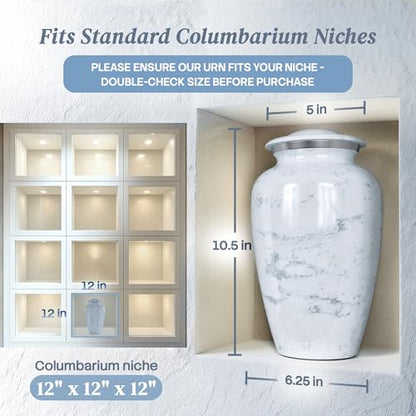Cremation Urns for Human Ashes Adult Female & Male - Large (10.5H x 6.25W) | Handcrafted Urn for Human Adult Man & Woman - Decorative Funeral Urns - Memorial Urn with White Marble Finish - size: Large, style: White Marble Finish