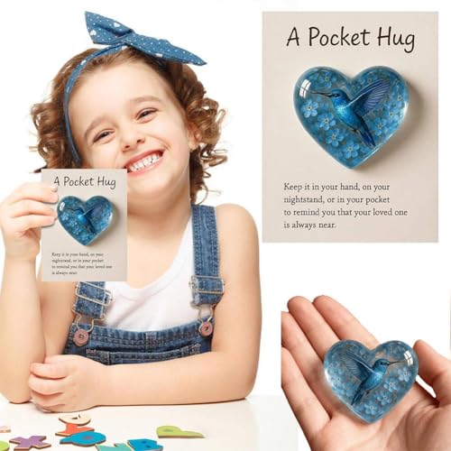 Hummingbird Pocket Hug with Gift Card, Little Heart Pocket Hug Token, Mini Acrylic Hugs Token with Encouragement Card,Long Distance Relationship Gifts,Bereavement Keepsake for Loss (F) - color: F