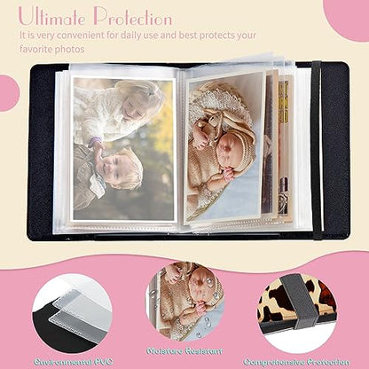Photo Album 4x6 Photos - 60 Photos Capacity PU Leather Cover Photo Album with Strong Elastic Band, Portable Picture Album for Family Wedding Wedding Anniversary, Brown Cow - color: Brown Cow