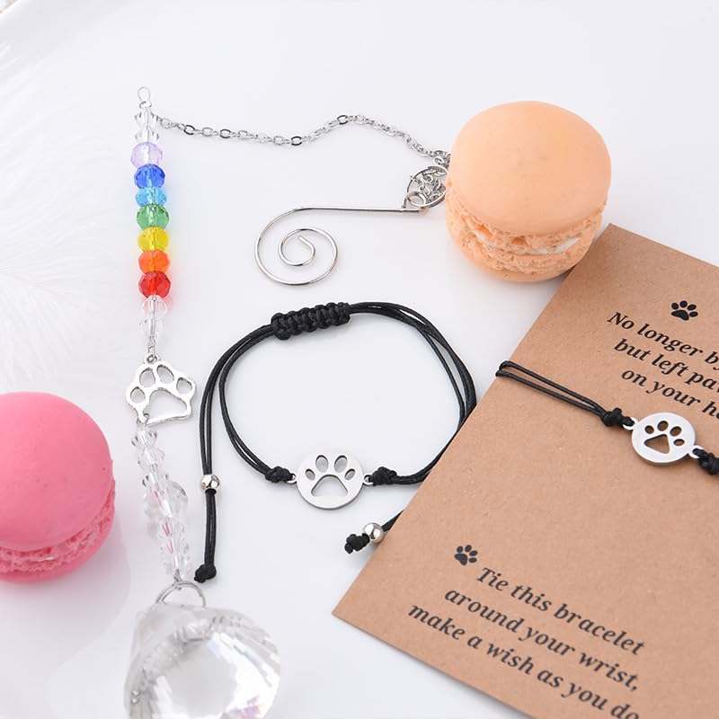 Sisadodo Rainbow Bridge Dog Memorial Gifts for Loss of Dogs Cats Rainbow Bridge Bracelet Keychains Paw Crystal Sun Catcher - color: crystal suncatcher bracelet and card
