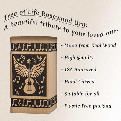 Guitar Wings Wood Keepsake Urn for Human Ashes, 20 Cu in, Beechwood - color: Beechwood, size: Keepsake (20 lbs)