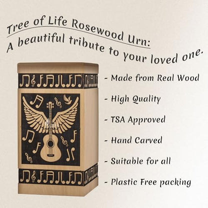 Guitar Wings Wooden Urn for Human Ashes, Medium 115 Cu in, Beechwood - color: Beechwood, size: Medium (115 lbs)