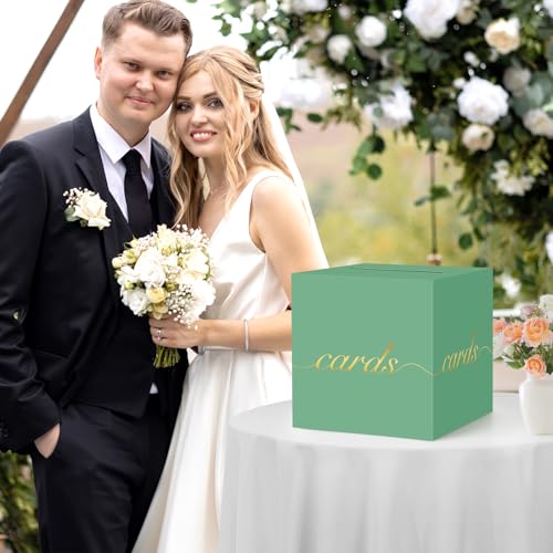 Green Card Box Gold Foil Wedding Favors Gift Card Boxes Post Box Receiving Money Box Holder for Wedding Reception, Baby Showers, Anniversary, Birthday Party, Retirement, Graduation Envelope Holder - color: Green and Gold