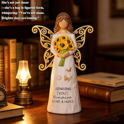 Sunflower Get Well Gifts for Women - Hand-Painted Angel Statue 5.9" | Thinking of You Gifts for Women After Surgery, Recovery, Encouragement - Angel Figurine Home Decor - style: Get Well