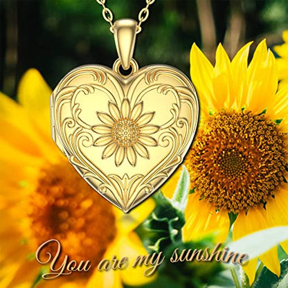 SOULMEET Personalized Silver Locket Necklace That Holds Pictures Photo Keep Someone Near to You, Memorial Custom Lockets Necklaces Letters Engraving for His Her - color: A2-Gold plated sunflower-Yellow, style: Locket Necklace Only