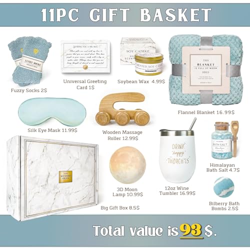 AHAGIFTREE Birthday Gifts for Women Self Care Gifts Get Well Soon Gifts Baskets with Moon lamp for Women After Surgery,11PC Spa,Thinking of You Gift, Care Package for Mom Friend (Turquoise) - color: Turquoise