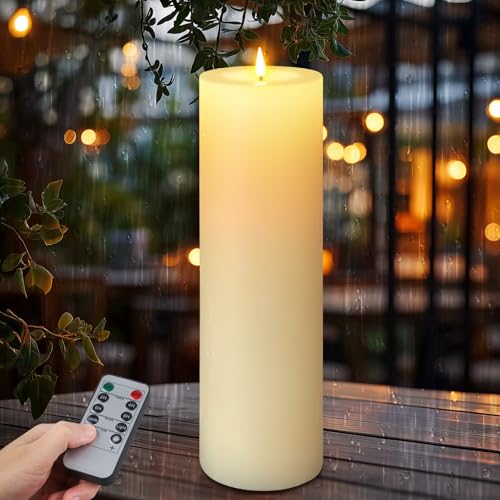 14"×4" Large Outdoor Flameless LED Candles, IP45 Waterproof, Ivory 1 Pack | Battery Operated with Remote Control, 2/4/6/8H Timer, 3D Flickering Flame, 550H Runtime, for Patio, Porch, lantern, Wedding - color: Ivory, size: 14 X 4in-1Pack