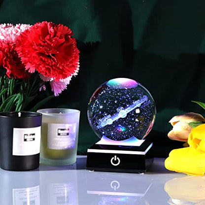 Crystal 3D Solar System Ball Science, Universe Gifts with LED Base 3.15'' - color: Solar system ball with Black LED