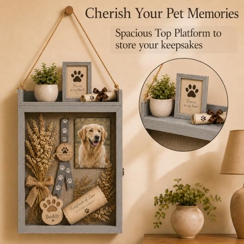 11x16 Dog Memorial Shadow Box Frame with Shelves, Grey - color: Standard Grey