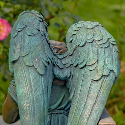 Zaer Ltd. Large Magnesium Angel Statues (Outdoor Safe) (35”T Napping On Bench Seraphina (Bronze Finish)) - size: 35"T Napping On Bench "Seraphina" (Bronze Finish)