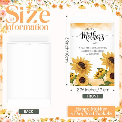 AmazingSpark 50 Pcs Mother's Day Seed Packets Self-Adhesive Flower Seed Envelopes Party Favors & Church Gifts for Mom DIY Empty Floral Mini Organizers, No Seeds (Sunflower) - style: Sunflower