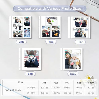 Popotop Large Photo Album Self Adhesive 4x6 5x7 8x10 Scrapbook Album DIY Picture Book,Gifts for Mom,Family Baby and Wedding,with Metal Pen and Plastic Board - color: Sky blue, size: 11.5"x10.6"40pages
