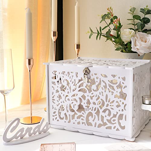 OurWarm White Wedding Card Box with Lock, PVC Gift Card Box for Wedding Decorations for Reception, Money Gift Boxes for Party Reception Anniversary Bridal Baby Shower Decorations - color: White