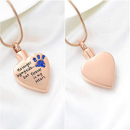 memorial jewelry No Longer by My Side,But Forever in My Heart Carved Locket Cremation Urn Necklace for Pet Dog Cats - color: RoseGold-Blue
