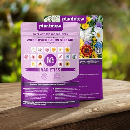200,000+ Wildflower Seeds [4oz] 16 Variety Perennial Mix - Heirloom Seeds for Pollinator Gardens | Attracts Bees/Birds/Butterflies | High Germination Rate for Indoor & Outdoor - size: 16 Variety Perennial Mix