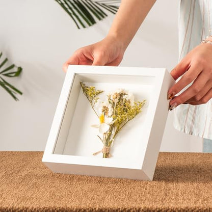 6x6 Small Shadow Box Frame with Ultra-Clear Glass & Soft Linen Back - color: White+high Definition Panel + Shatter-proof Packaging, size: 6x6