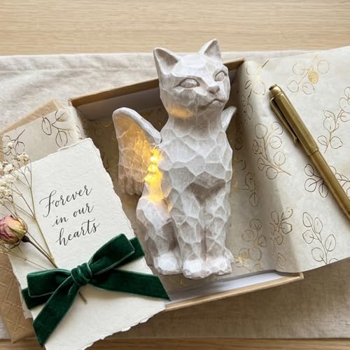 Solar Angel Cat with LED Lights, Cat Memorial Statue for Outdoor - color: Cat With Wings