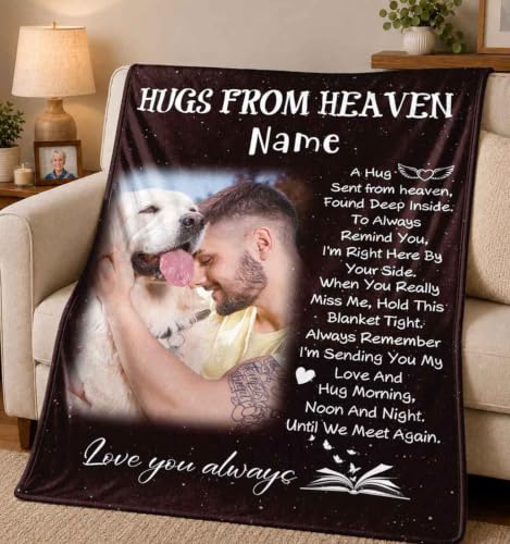 Personalized Memorial Picture Blanket Custom Hug from Heaven Sympathy Gift | HD Printing Flannel Throw Blanket for Grief and Remembrance Loss of Mother Father - color: Design 17