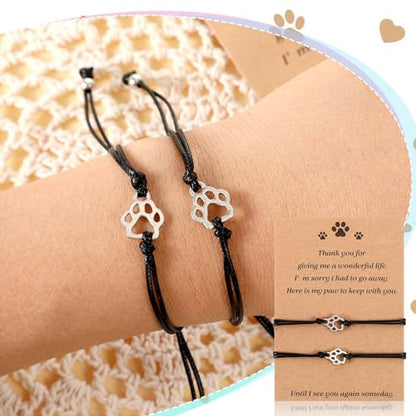 Gjinxi Cat Memorial 2PCs Gifts for Loss of Cat Pet Paw Bracelet for Women Men for Cat Passing Away Gifts for Cat Lovers Bereavement Gifts for Cat Lover Memory Gifts Loss of Furry Friend Sympathy Gift