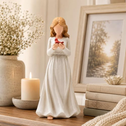 Angel Figurine, Cardinal Gifts for Loss of Loved One | Hand-painted resin angel with red cardinal bird, thoughtful memorial & grief sympathy gift for women, home decor