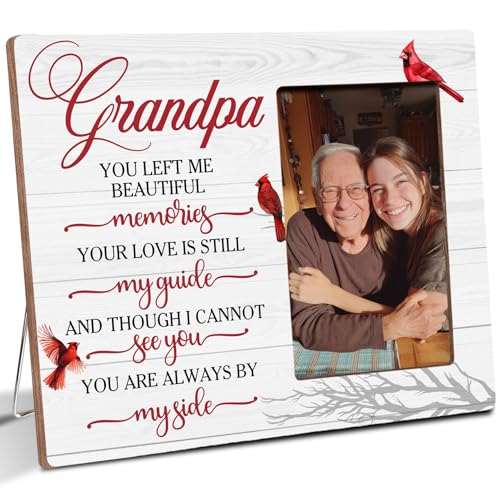 Grandpa Memorial Bereavement Butterfly Wooden Picture Frame Gifts for Loss of Grandpa, Always By My Side Sympathy Gifts for Loss of Grandfather, Fits 4x6 Photo Frame - color: Red-grandpa