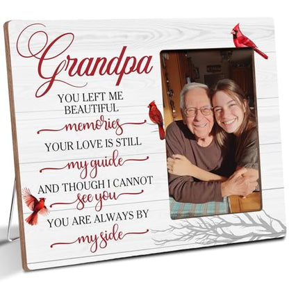 Grandpa Memorial Bereavement Butterfly Wooden Picture Frame Gifts for Loss of Grandpa, Always By My Side Sympathy Gifts for Loss of Grandfather, Fits 4x6 Photo Frame - color: Red-grandpa