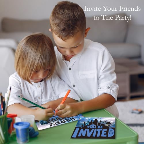 Gaming Birthday Invitations for Boys Shooting Party Invites with Envelopes - color: Blue Games