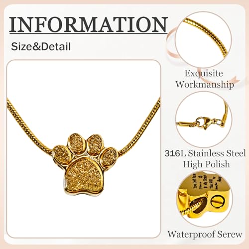 Paw Print Heart Pet Ashes Urn Necklace, Keepsake Pendant-B-Gold - style: B-Gold