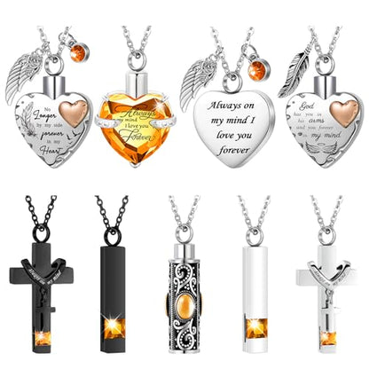 Henoyso 9 Pcs Cremation Urn Necklace for Ashes Heart Cross - color: Orange