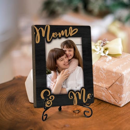 Mom & Me Picture Frame-Wood Photo Frame for Mom-Black Gold Printed Wood Frame with Stand-Christmas Mother's Day Thanksgiving Birthday Gifts for Mother-8x6 Photo Frame for 4x6 Photos-A15