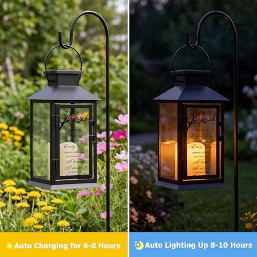 Solar Memorial Lantern Outdoor Waterproof, Sympathy Gifts for Loss of Loved One Mom Dad, Remembrance Grief Gift for Loss, in Memory of Loved One Gifts - style: Cardinal/Black