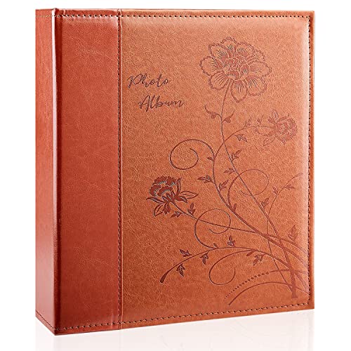 Photo Album 8x10 Clear Pages Pockets Leathe Cover Slip Slide in Photo Album Holds 50 Vertical 8x10 Photos Picture Book for Wedding Family (Brown) - color: Brown, size: 50 Pockets/1PK