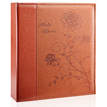 Photo Album 8x10 Clear Pages Pockets Leathe Cover Slip Slide in Photo Album Holds 50 Vertical 8x10 Photos Picture Book for Wedding Family (Brown) - color: Brown, size: 50 Pockets/1PK