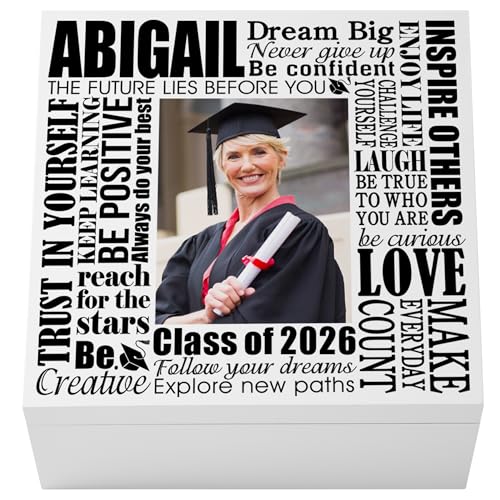 Let's Make Memories Personalized Keepsake Box - For Graduation - Photo - Class of 2026 or Any Year - Graduate Memento Box - Customized for Any Grad and School - 6" Hx12 Sq - Dream Big Photo - Black - color: Black - Dream Big Photo