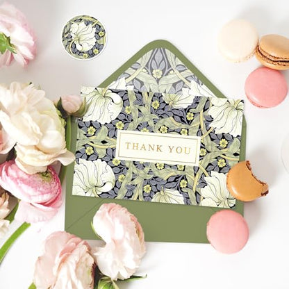 Whaline 24 Pack Floral Thank You Cards Bulk Blue Green Flower Greeting Cards with Envelope Sticker Vintage Blank Note Cards for Birthday Baby Shower Party Supplies, 4 x 6 Inch - style: White Flower
