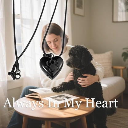 LittleFlower Paw Print Heart Pet Ashes Urn Necklace, Keepsake Pendant-Black - style: Black