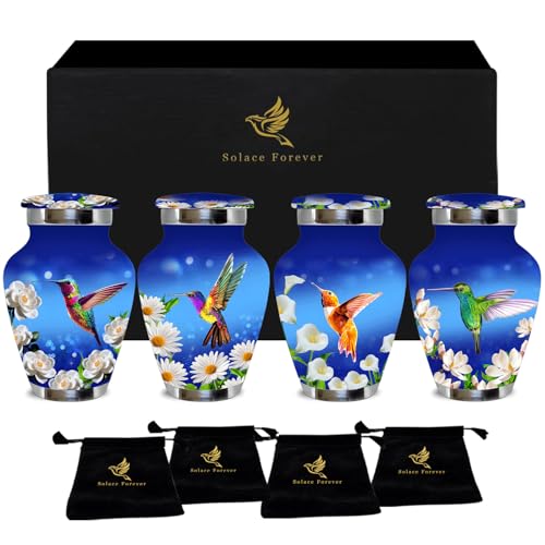 Small Urns for Human Ashes Set of 4 - Hummingbird Urns for Male & Female - Mini Urns for Sharing Ashes - Honor Loved Ones with Love and Grace (Royal Blue) - color: Royal Blue