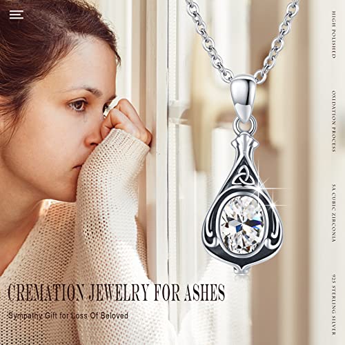 Urn Necklace for Ashes Cremation Jewelry 925 Sterling Silver Ashes Pendant Necklace Memorial Jewelry Gifts for Women Men Girls Boys - style: Celtic-April-Created Dimond