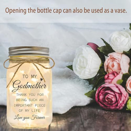 Godmother Gift from Godchild for Godmothers - Mason Jar Night Light | Proposal Gift Mothers Day Birthday Christmas Promoted to Godmother Gifts - color: Godmother