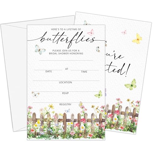 Lifetime of Butterflies Bridal Shower Invitations | Butterfly Spring Floral Bridal Shower Invites, 4x6 Set of 25 Wedding Invitations with Envelopes-A04 - style: lifetime of butterflies